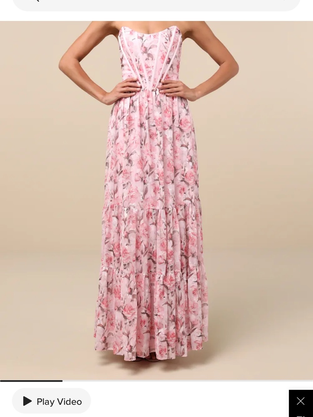 Lulu's Pink Floral Strapless Tiered Maxi Dress